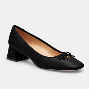 Coach Ava Ballet Pump Women Black Leather Slip on Walkable Block Heel
